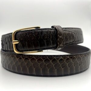 VTG Women’s Stamped Genuine Snakeskin Belt with Gold-toned Buckle 34”